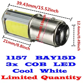 Cool White 1157/BAY15D 8W 440lm COB LED Light Bulbs, DC9~32V. Brand New Products.