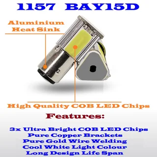 Cool White 1157/BAY15D 8W 440lm COB LED Light Bulbs, DC9~32V. Brand New Products.