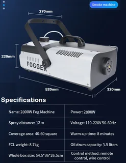 Professional Smoke Fogger Machine 2000W Heavy Duty, Compact and High Capacity. Brand New Products.