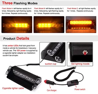 Amber Yellow Orange LED Strobe Windscreen Vehicle Flash Dashboard Light with 3 Modes. Brand New.