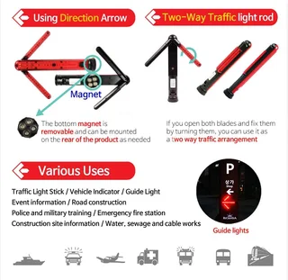 Emergency Warning Traffic Wand Flash Strobe Light, Magnetic, Unfolding Rotating Blades. Brand New.