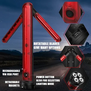 Emergency Warning Traffic Wand Flash Strobe Light, Magnetic, Unfolding Rotating Blades. Brand New.