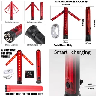 Emergency Warning Traffic Wand Flash Strobe Light, Magnetic, Unfolding Rotating Blades. Brand New.