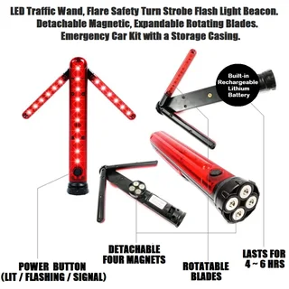 Emergency Warning Traffic Wand Flash Strobe Light, Magnetic, Unfolding Rotating Blades. Brand New.