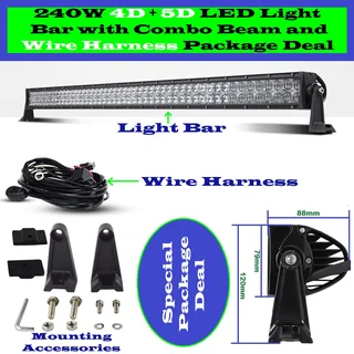 240w 4d And 5d New Generation Led Light Bar And Wire Harness Kit Led Auto Work Spot Search Light Bar