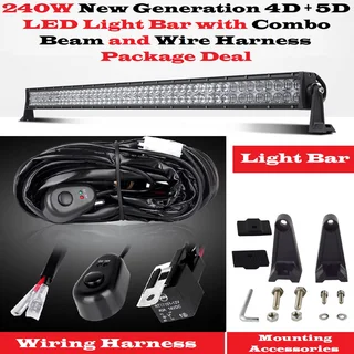 240W 4D and 5D NEW GENERATION LED Light Bar and Wire Harness Kit LED Auto Work Spot Search Light Bar