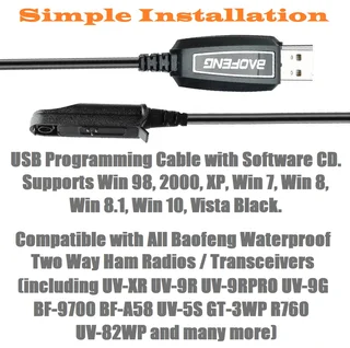 USB Programming Cable plus CD For Two-Way Walkie Talkie Ham Radios, Transceivers. Brand New Items.