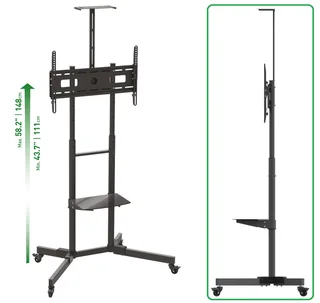 Mobile TV Trolley Tilt, Vertical Adjustment Stand Cart With Wheels And Shelves. Brand New Products.