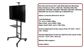Mobile TV Trolley Tilt, Vertical Adjustment Stand Cart With Wheels And Shelves. Brand New Products.