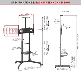 Mobile TV Trolley Tilt, Vertical Adjustment Stand Cart With Wheels And Shelves. Brand New Products.