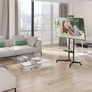 Mobile TV Trolley Tilt, Vertical Adjustment Stand Cart With Wheels And Shelves. Brand New Products.