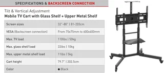 Mobile TV Trolley Tilt, Vertical Adjustment Stand Cart With Wheels And Shelves. Brand New Products.