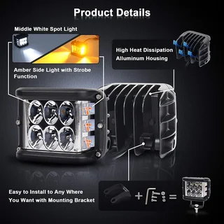 Vehicle Flash / Strobe Dual Colour (Amber and White) Unique LED Side Shooter Spot Light. Brand NEW.