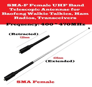 SMA-F Female UHF Band Telescopic Antenna for Baofeng Walkie Talkies, Ham Radios, Transceivers. NEW