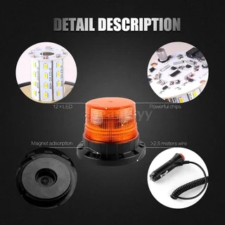 Orange Amber Yellow LED Magnetic Strobe Flash Beacon Light.  Round Magnetic Base. Brand New Products