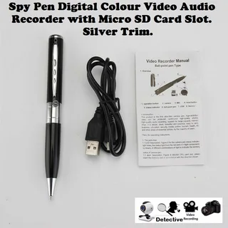 Spy Pen Digital Colour Video Audio Recorder with Micro SD Card Slot. Silver Trim. Brand New Products