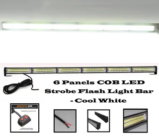 Cool White COB LED Strobe Flash Vehicle Light Bar. Single Sided 900mm 6 COB Pods. Brand New Products