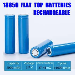 Flat Top Blue Rechargeable 18650 Lithium Ion 3.7V Batteries. For Light Duty Applications. Brand NEW.