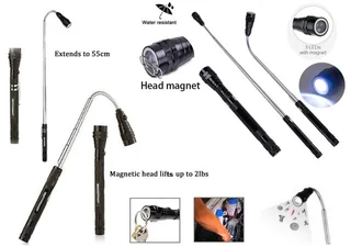 Multifunctional Magnetic Flexi-Telescopic Bendable Pick-Up-Tool LED Torches in Metallic Black. NEW.