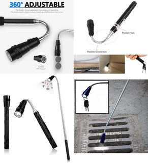 Multifunctional Magnetic Flexi-Telescopic Bendable Pick-Up-Tool LED Torches in Metallic Black. NEW.