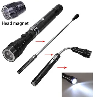 Multifunctional Magnetic Flexi-Telescopic Bendable Pick-Up-Tool LED Torches in Metallic Black. NEW.