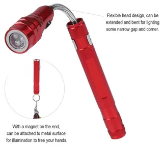 Multifunctional Magnetic, Flexi-Telescopic, Bendable Pick-Up-Tool LED Torch Metallic Red.  Brand NEW
