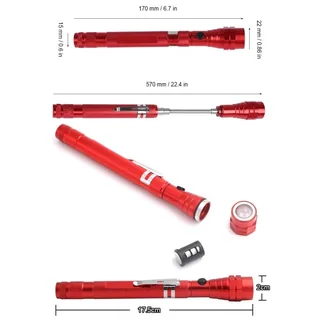 Multifunctional Magnetic, Flexi-Telescopic, Bendable Pick-Up-Tool LED Torch Metallic Red.  Brand NEW