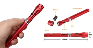 Multifunctional Magnetic, Flexi-Telescopic, Bendable Pick-Up-Tool LED Torch Metallic Red.  Brand NEW