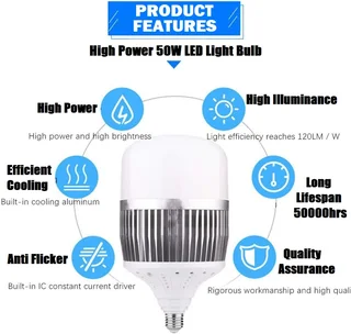 50W LED Light Bulb E27 Universal Standard Edison Screw Cap in Warm White Light Colour.Brand NEW.