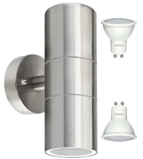 Stainless Steel Up Down Double Outdoor Wall Light Plus 2 Led Light Bulbs. On Special. Brand New Kits