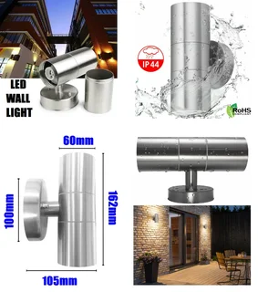 Stainless Steel Up Down Double Outdoor Wall Light PLUS 2 LED Light Bulbs. ON SPECIAL. Brand New Kits
