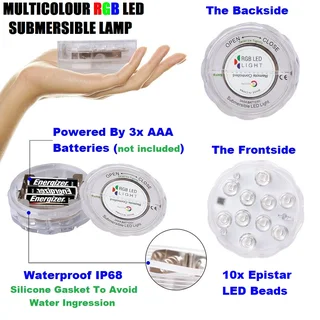 Waterproof RGB LED MultiColour Remote Controlled Submersible Lamp. Its Party Time Brand New Products