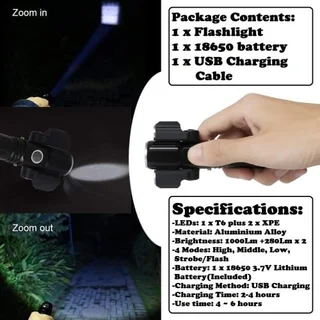 Fancy LED Torch Flashlight with 3 Heads. Novelty Portable, Rechargeable, Zoomable. Brand New Product