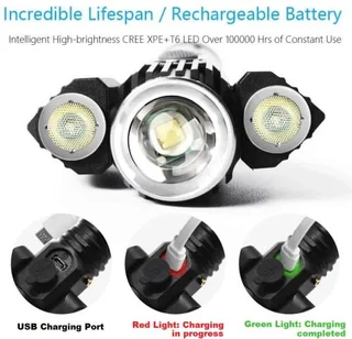 Fancy LED Torch Flashlight with 3 Heads. Novelty Portable, Rechargeable, Zoomable. Brand New Product