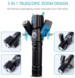 Fancy LED Torch Flashlight with 3 Heads. Novelty Portable, Rechargeable, Zoomable. Brand New Product