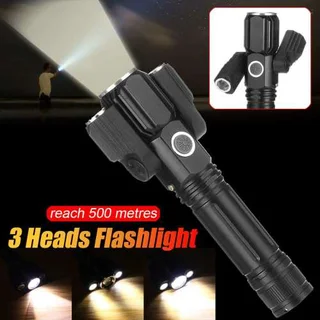 Fancy LED Torch Flashlight with 3 Heads. Novelty Portable, Rechargeable, Zoomable. Brand New Product