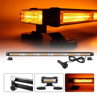 Double Side COB LED Strobe Flash Light Bar 12V. Amber Orange Yellow Magnetic Base. Brand New Product