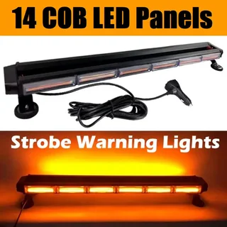 Double Side COB LED Strobe Flash Light Bar 12V. Amber Orange Yellow Magnetic Base. Brand New Product