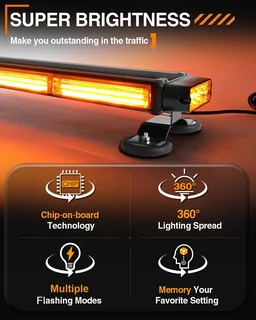 Double Side COB LED Strobe Flash Light Bar 12V. Amber Orange Yellow Magnetic Base. Brand New Product