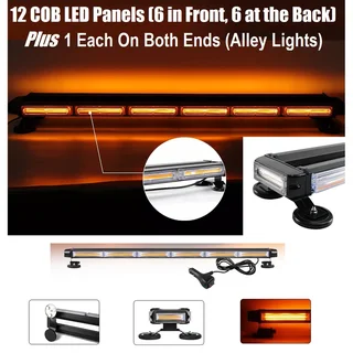 Double Side COB LED Strobe Flash Light Bar 12V. Amber Orange Yellow Magnetic Base. Brand New Product