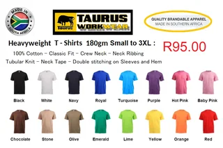 T Shirts Heavyweight Branded 100% cotton 180gm