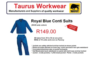 Royal Blue conti suit overalls with Reflective Tape
