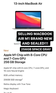Brand New Sealed In The Box 13 Inch M1 Chip MacBook Air Space Gray|256GB SSD|8GB RAM And Warranty