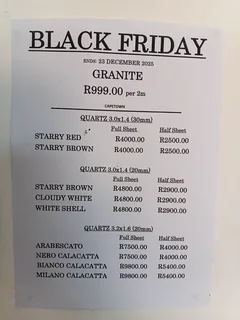 Granite & Quartz Black Friday Clearance