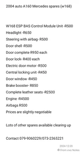 Mercedes A160 Spares