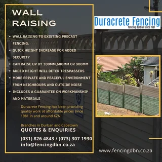Precast fencing|Retainer walls|Gates|Automation|Razor wire|Razor spikes|Concrete floors|Paving
