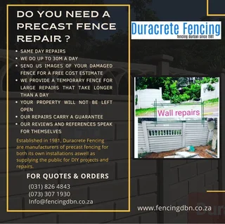 Precast fencing|Retainer walls|Gates|Automation|Razor wire|Razor spikes|Concrete floors|Paving