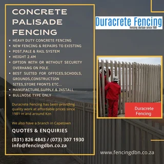 Precast fencing|Retainer walls|Gates|Automation|Razor wire|Razor spikes|Concrete floors|Paving
