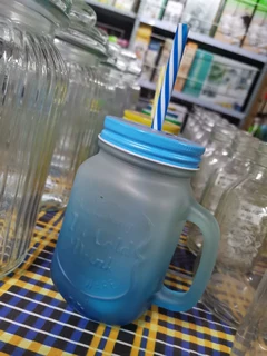 Blue Masonary Jar With Straw