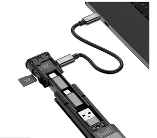 BUDI Multi Function Smart Adapter Data Wire SIM KIT TF Card Reader Storage Case Memory Expander